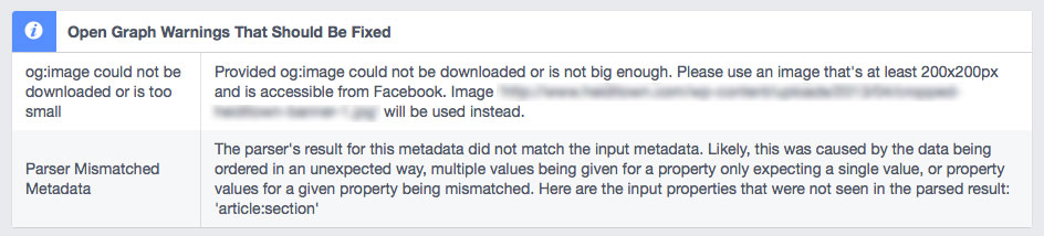 Facebook Open Graph Warnings