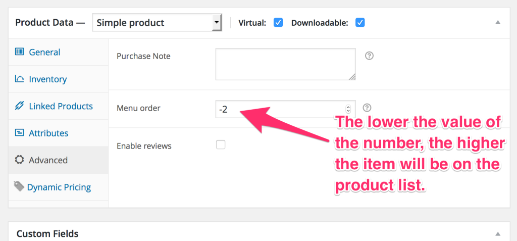 WooCommerce Edit Product Menu Order