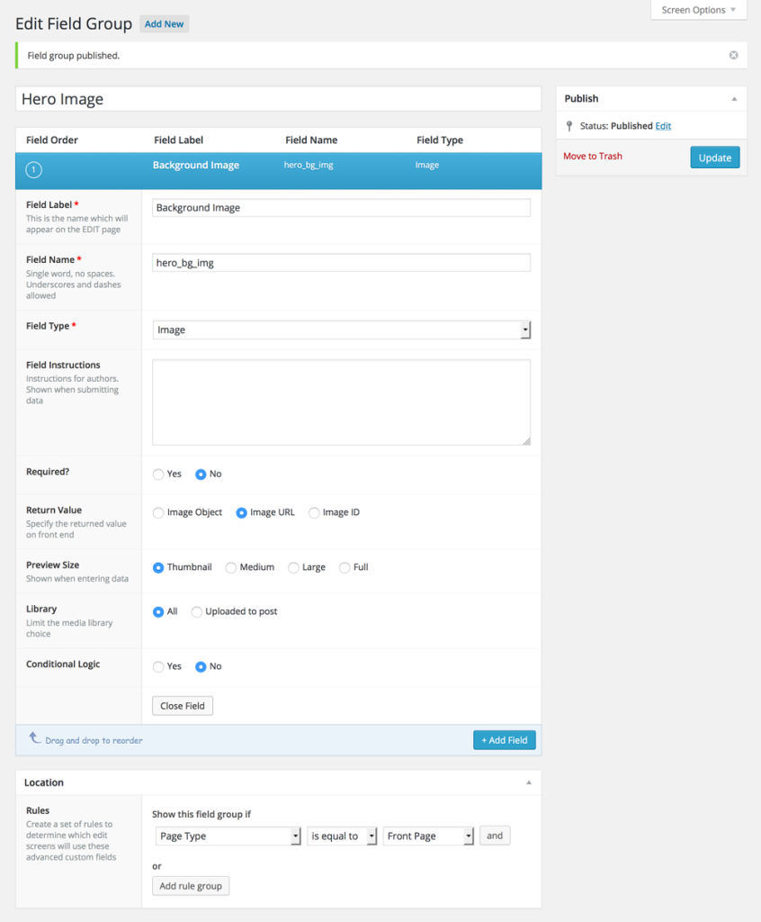 Advanced Custom Fields - field group