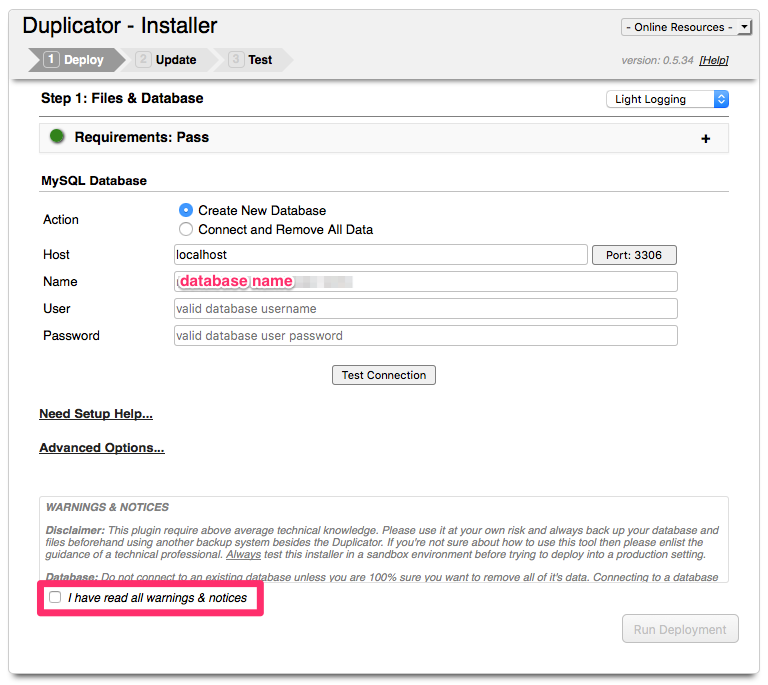 Duplicator - Run Deployment