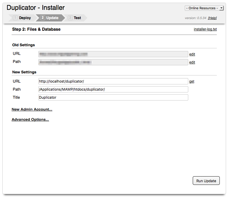 Duplicator - Run Update