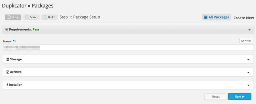 Duplicator - Package Setup